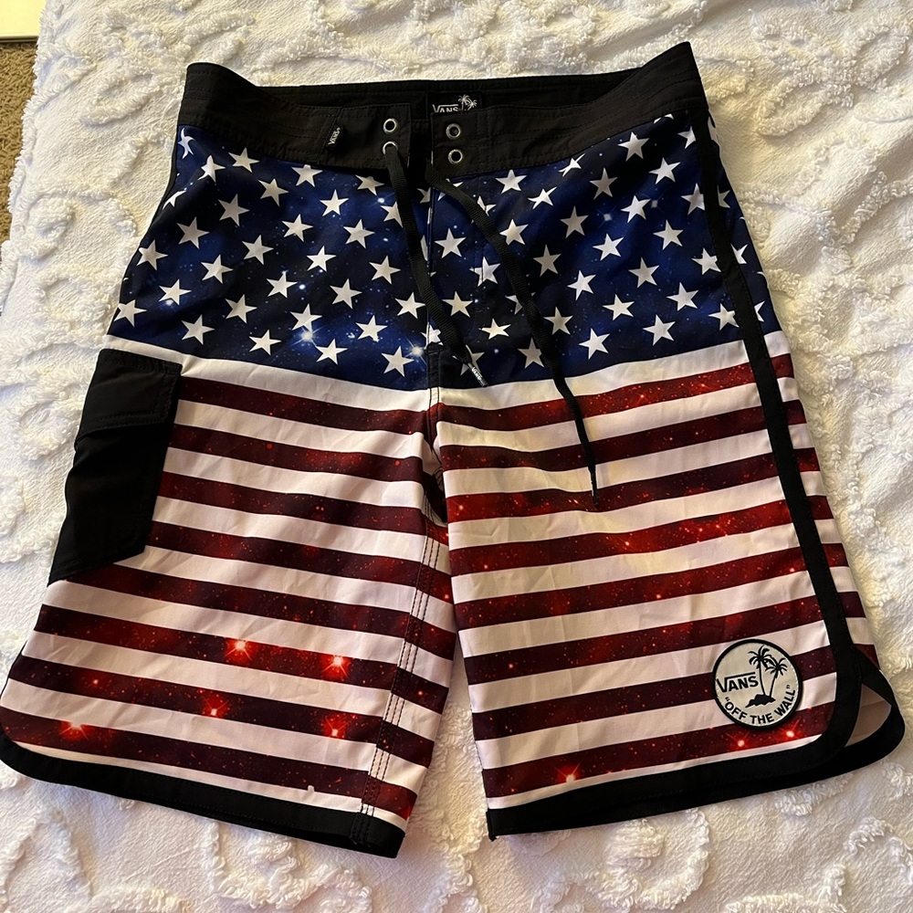 Vans American Flag Galaxy Print Mixed Scallop board shorts